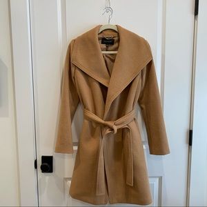 Camel wrap coat belted